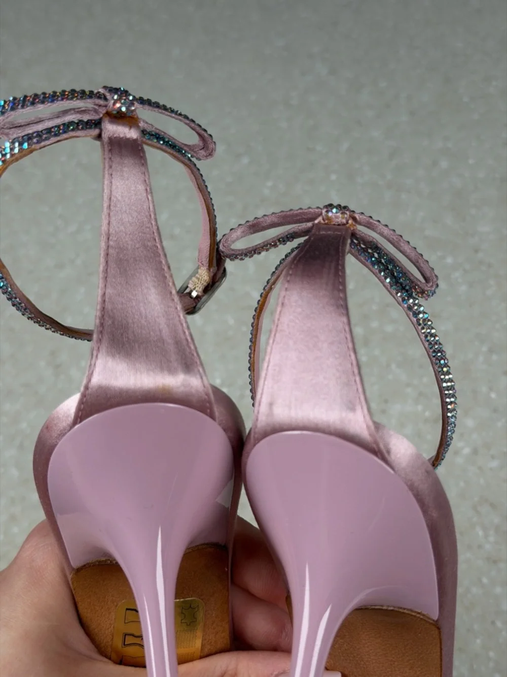 Rene‎ Caovilla Pink Satin Bow Embellished Heeled Sandals Women’s Sz 35 / 5